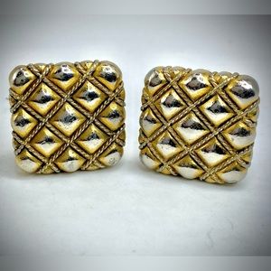 Vintage YSL Yves Saint Laurent c.70’s-80’s Signed Gold Tone Square Clip Earrings